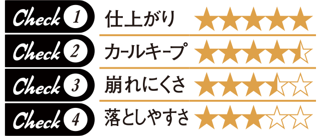 仕上がりカールキープ崩れにくさ落としやすさ